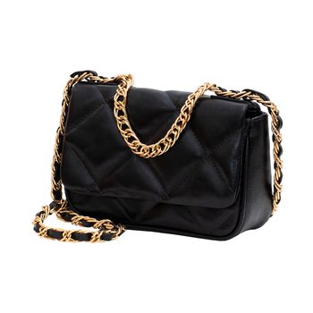 Bolsa-Tiracolo-Preto-e-Dourado-Matelasse-Correntes-|-Comfort-Tamanho--P----Cor--PRETO-0